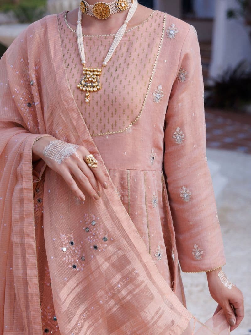 Light Pink Mesuri Net Formal 3 Piece Stitched