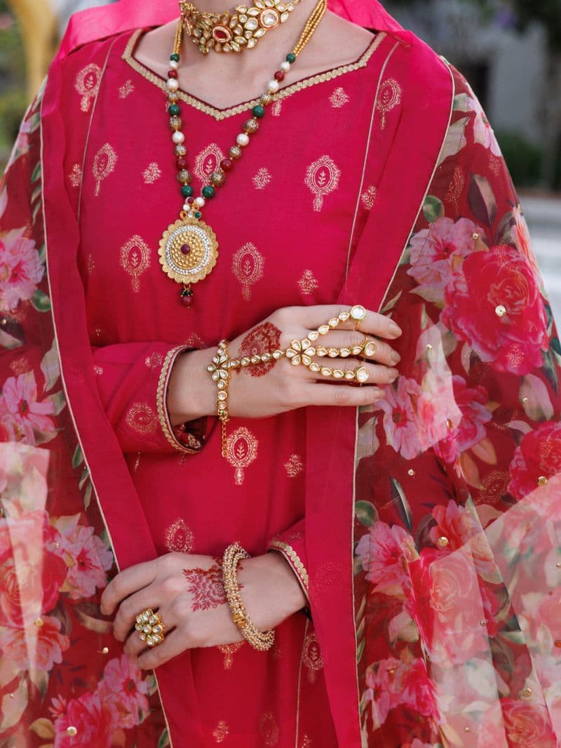 Pink Viscose Jacquard 3 Piece Stitched