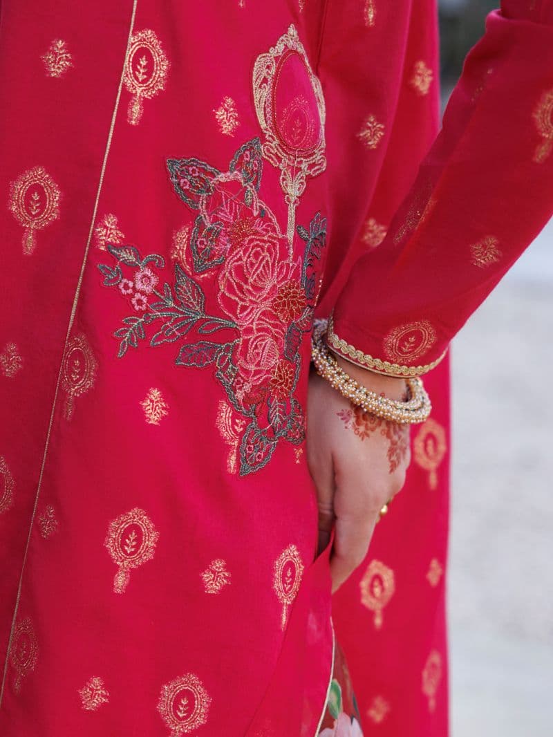 Pink Viscose Jacquard 3 Piece Stitched