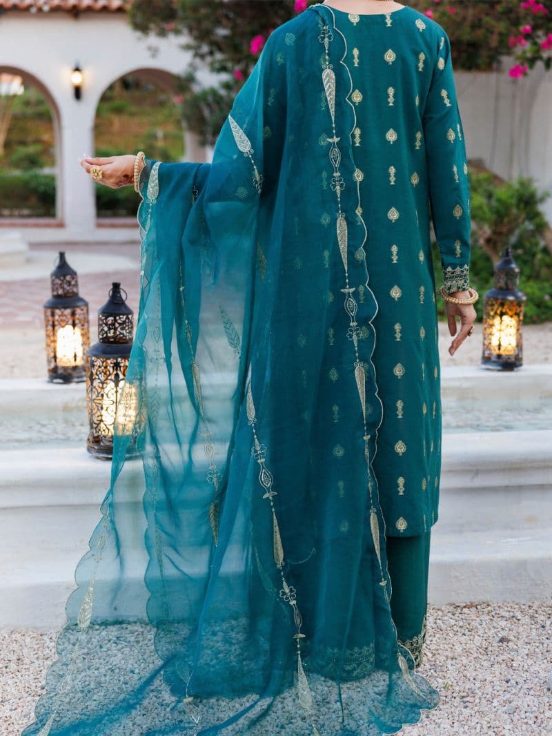 Green Viscose Jacquard 3 Piece Stitched