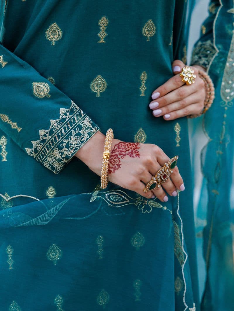 Green Viscose Jacquard 3 Piece Stitched
