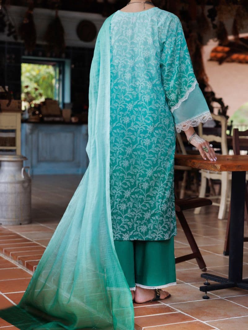 Green Cambric 3 Piece Stitched
