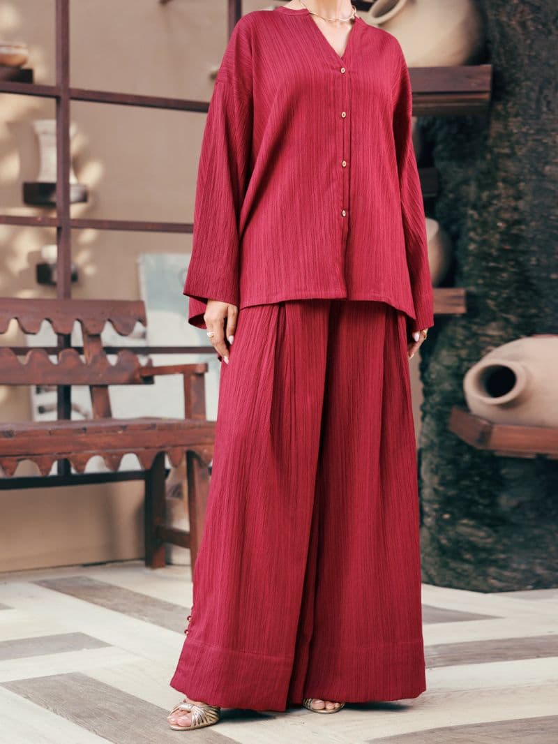 Maroon Crushed Crepe 2Pc Stitched thumbnail