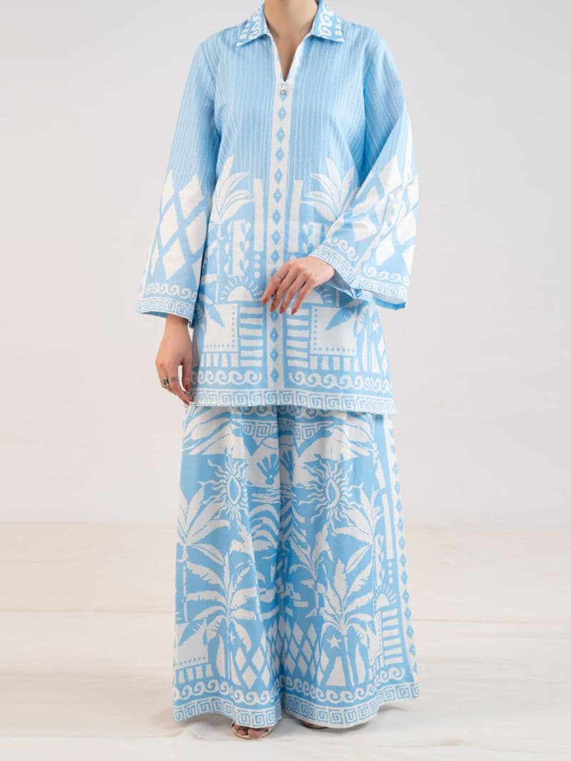 Blue Lawn Stitched 2Pc