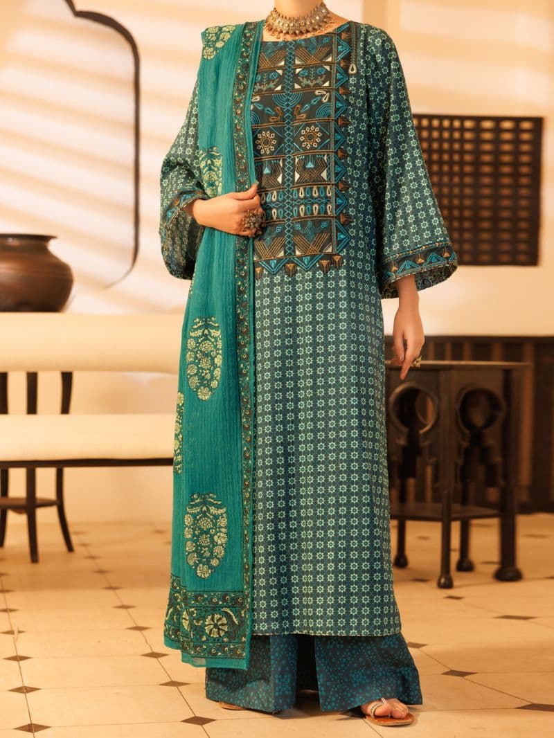 Teal Lawn Stitched 2Pc