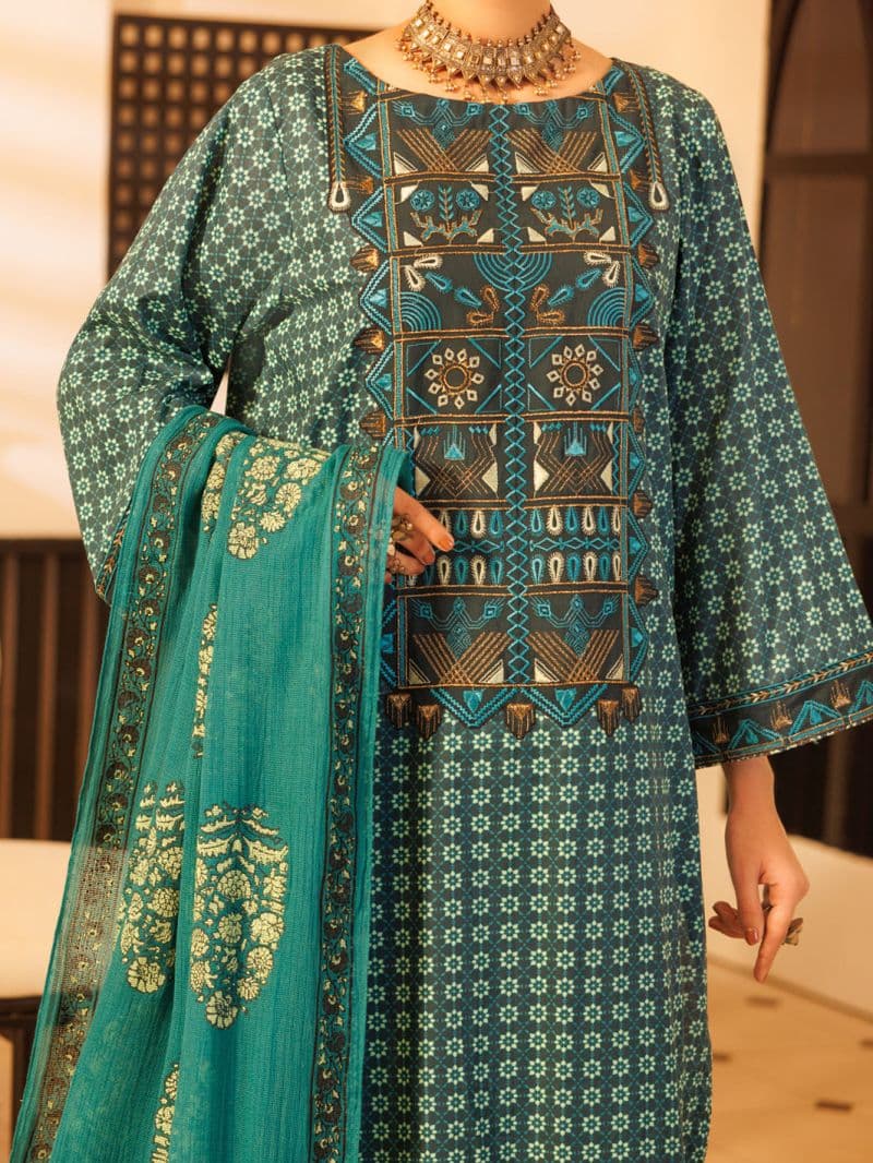 Teal Lawn Stitched 2Pc