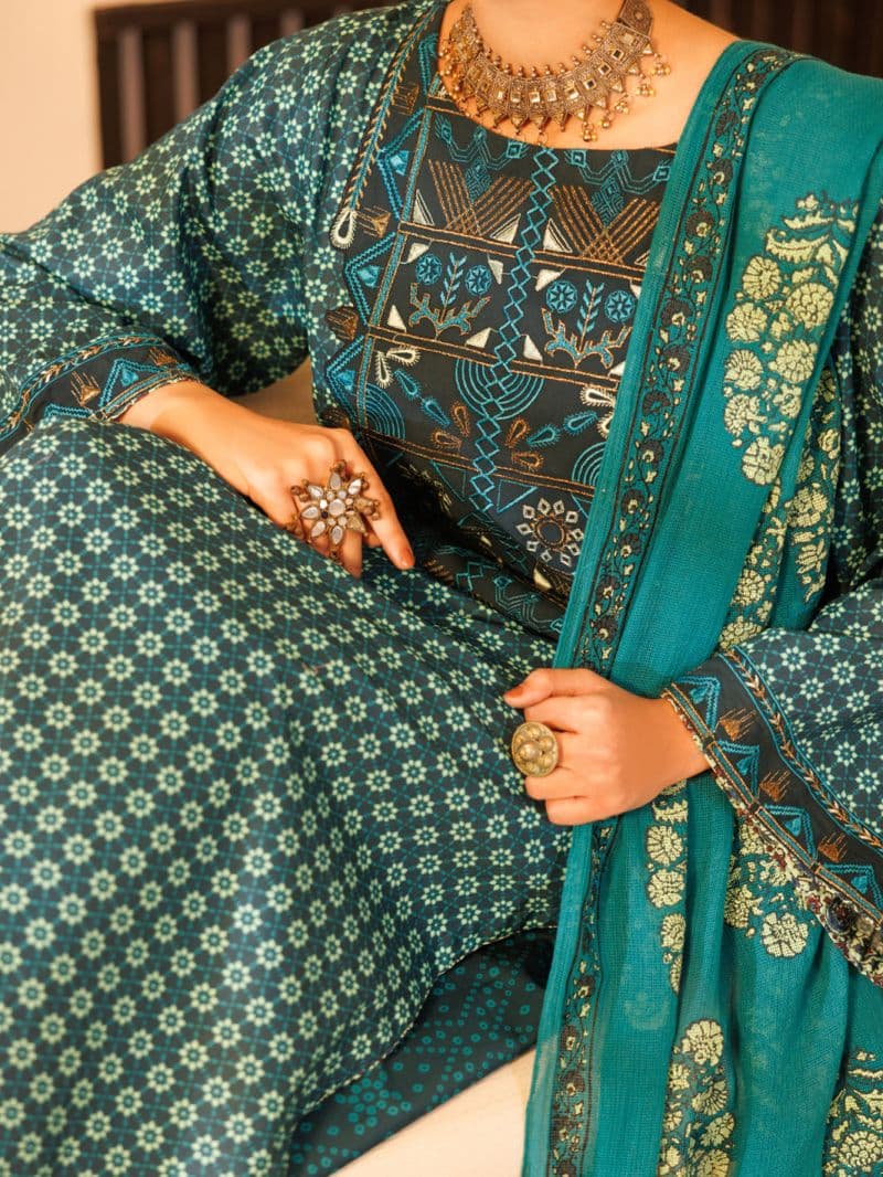 Teal Lawn Stitched 2Pc