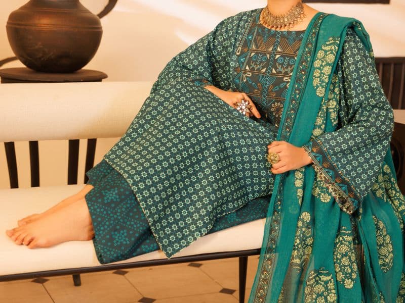 Teal Lawn Stitched 2Pc