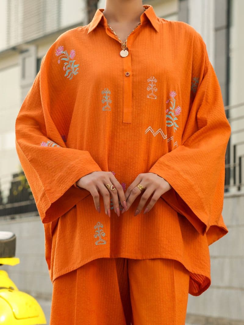 Orange Seersucker Stitched 2Pc thumbnail