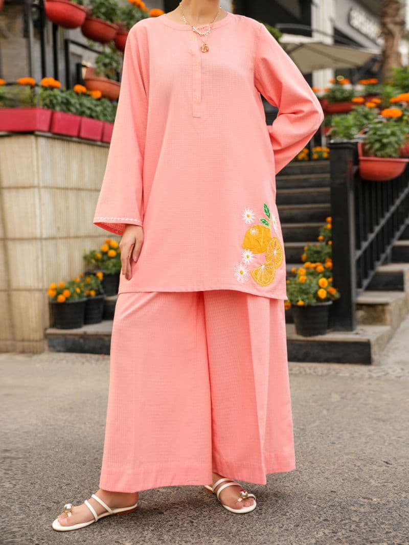 Pink Dobby Square Stitched 2Pc thumbnail