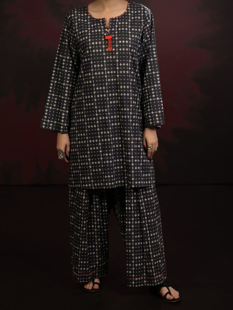Black Cambric 2Pc Stitched