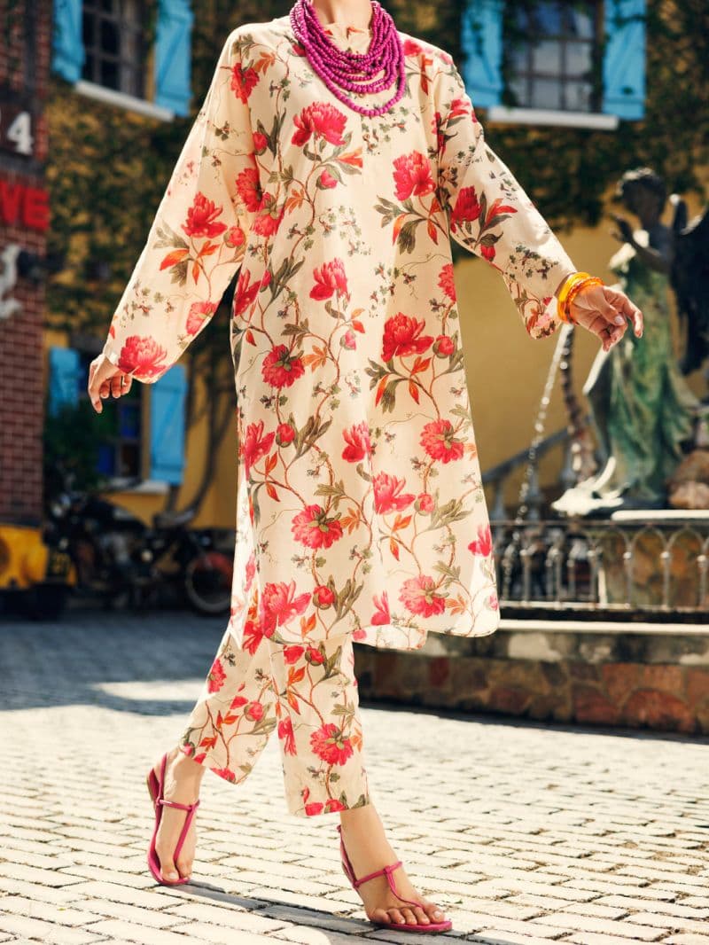 Cream Lawn 2 Piece Stitched thumbnail