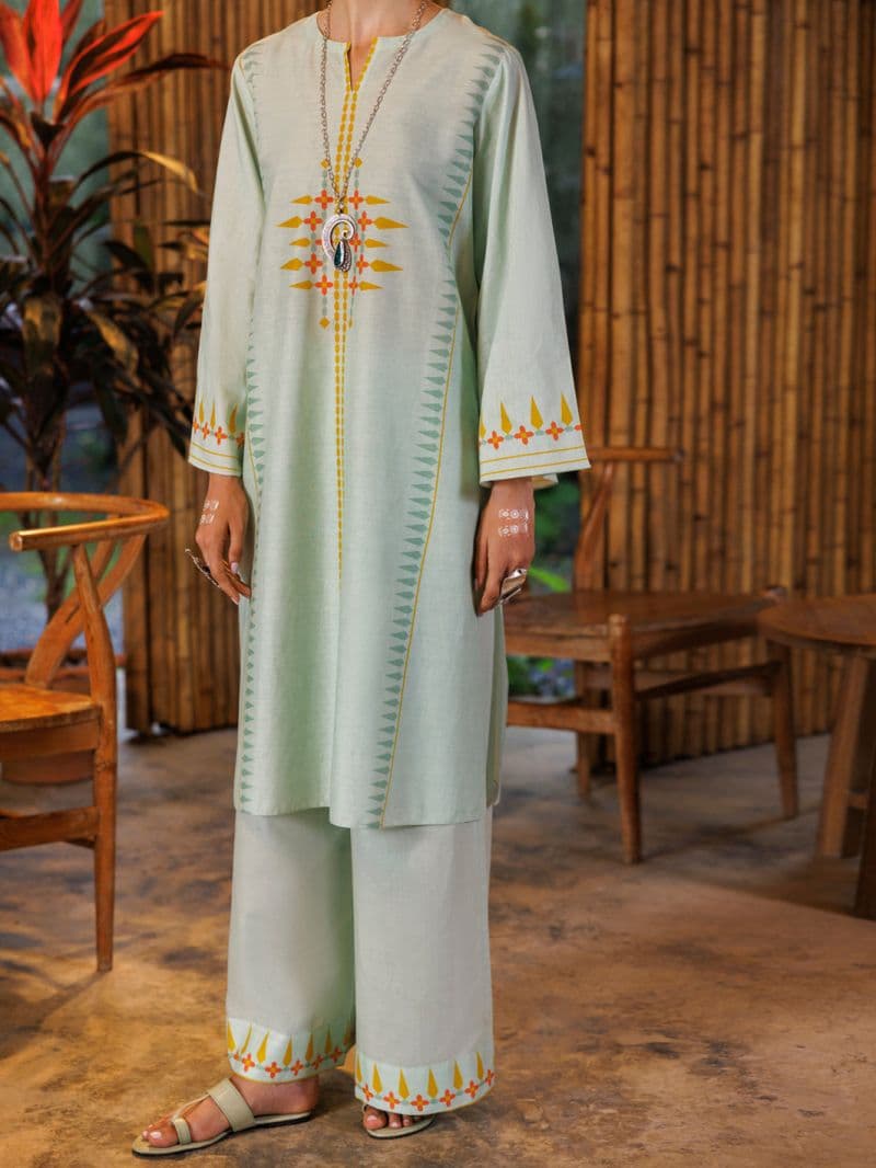 Sage Green Lawn Formal 2 Piece Stitched thumbnail