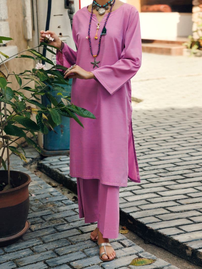 Light Purple Yarn Dyed Formal 2 Piece Stitched