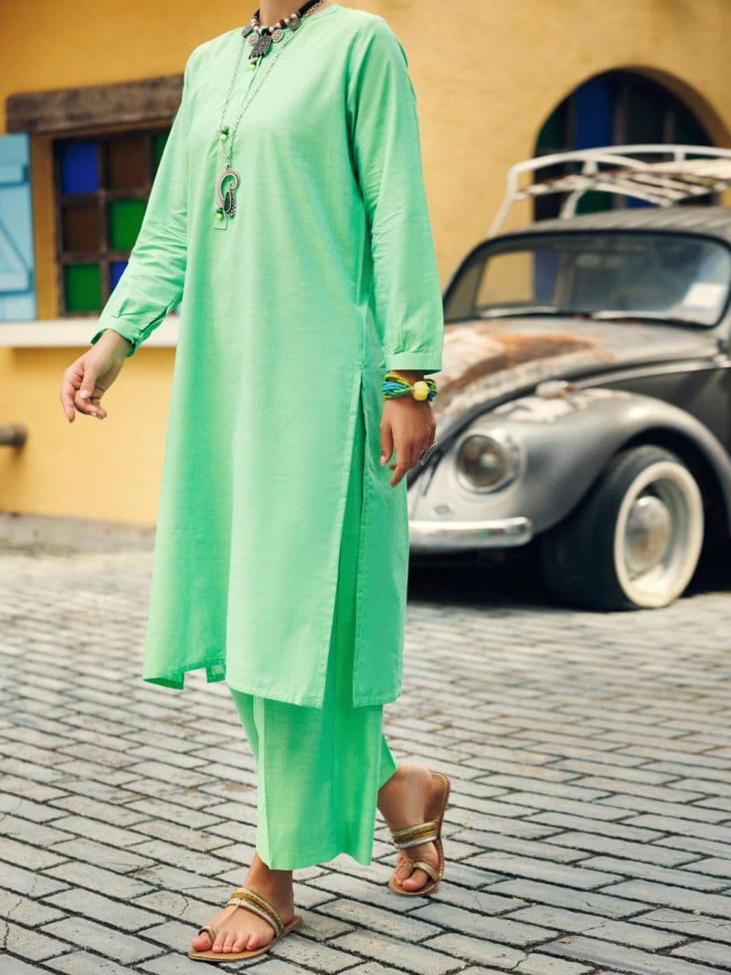 Light Green Yarn Dyed Formal 2 Piece Stitched