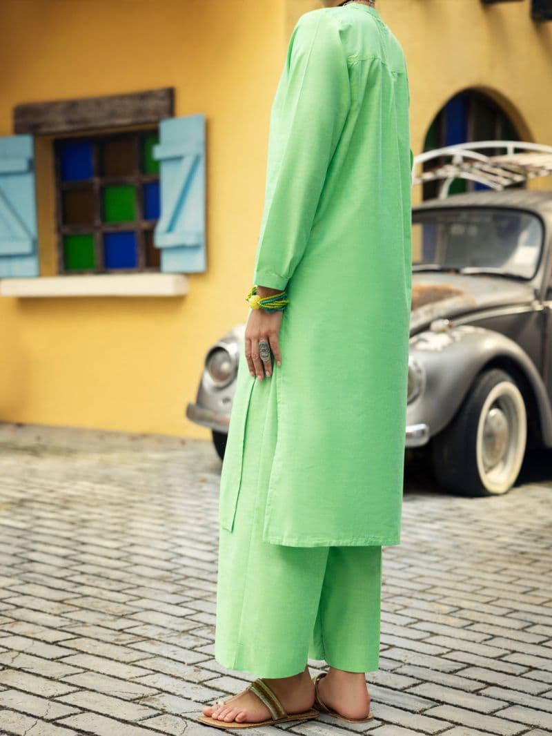 Light Green Yarn Dyed Formal 2 Piece Stitched