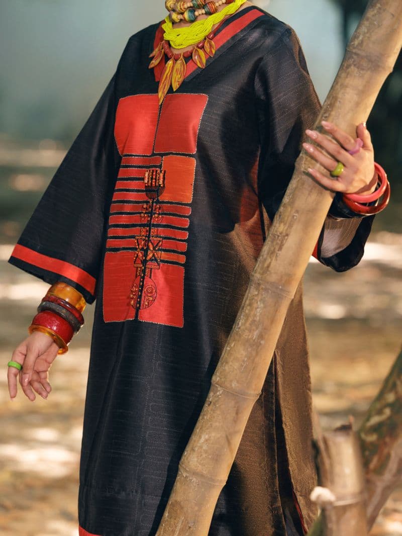 Black Raw Silk 2Pc Stitched thumbnail