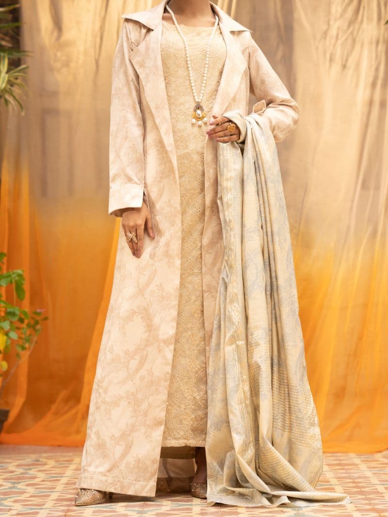 Beige Dobby Formal 2Pc Stitched