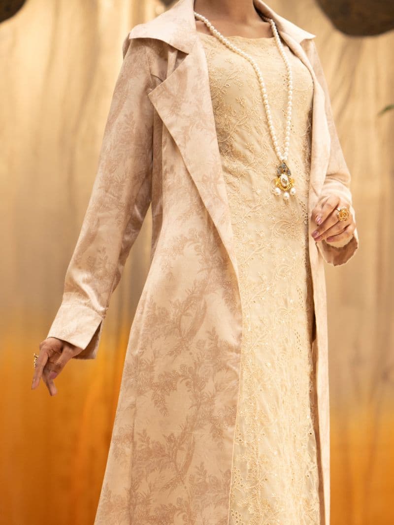 Beige Dobby Formal 2Pc Stitched