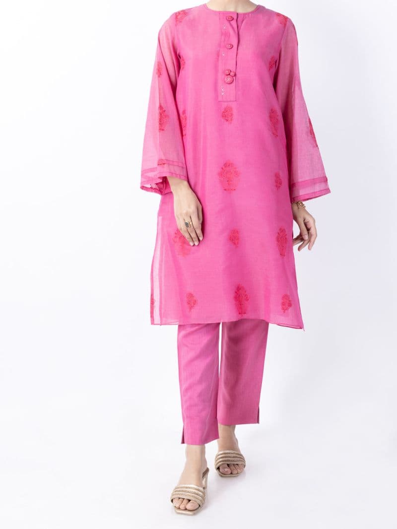 Pink Poly Cotton 2Pc Stitched thumbnail