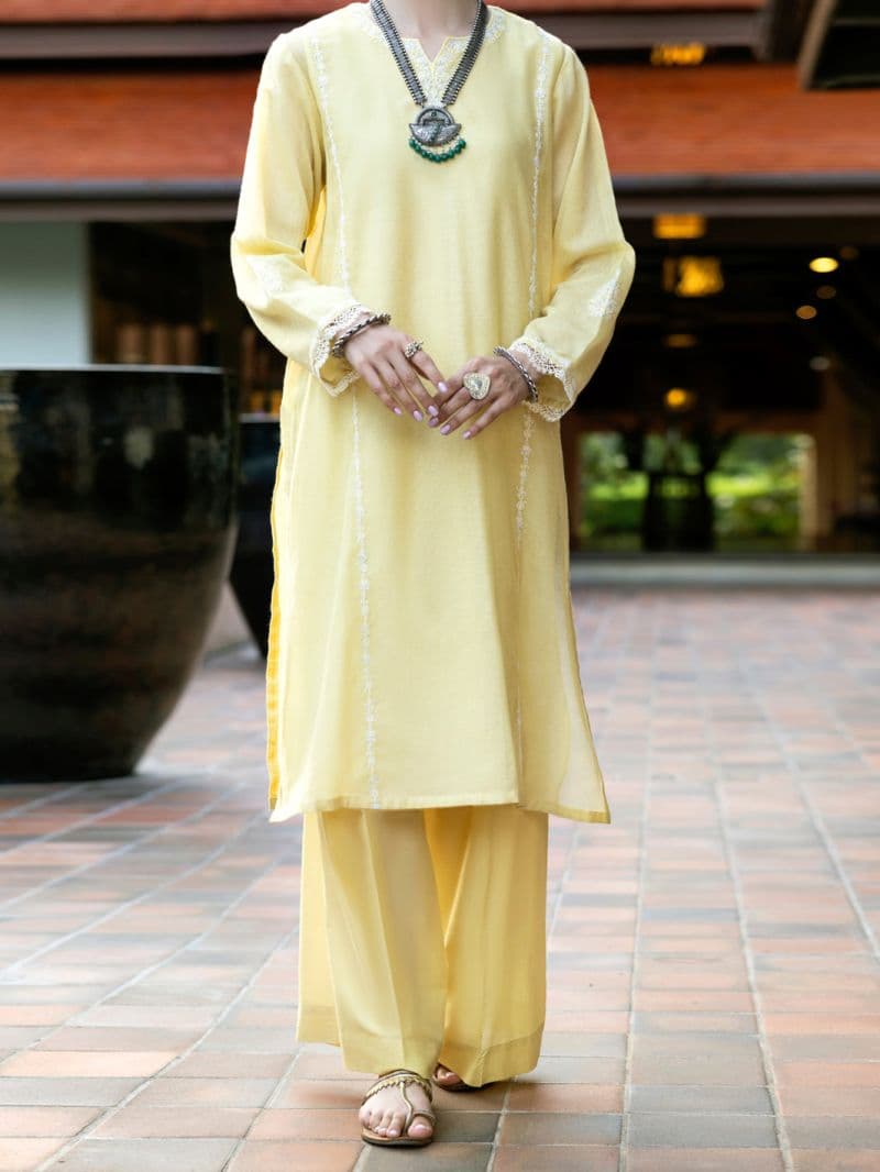 Yellow Khaddi Net Tunic thumbnail