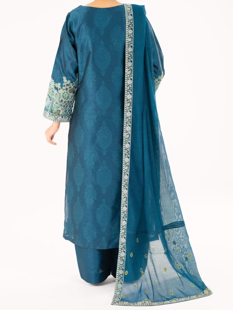 Turquoise Self-Jacquard Silk Formal 3Pc Stitched thumbnail