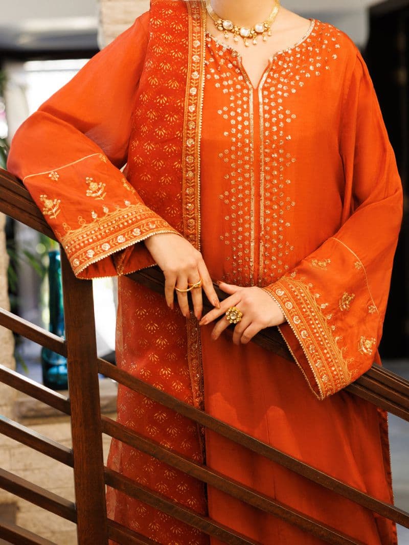 Rust Sheesha Silk Formal 3Pc Stitched thumbnail