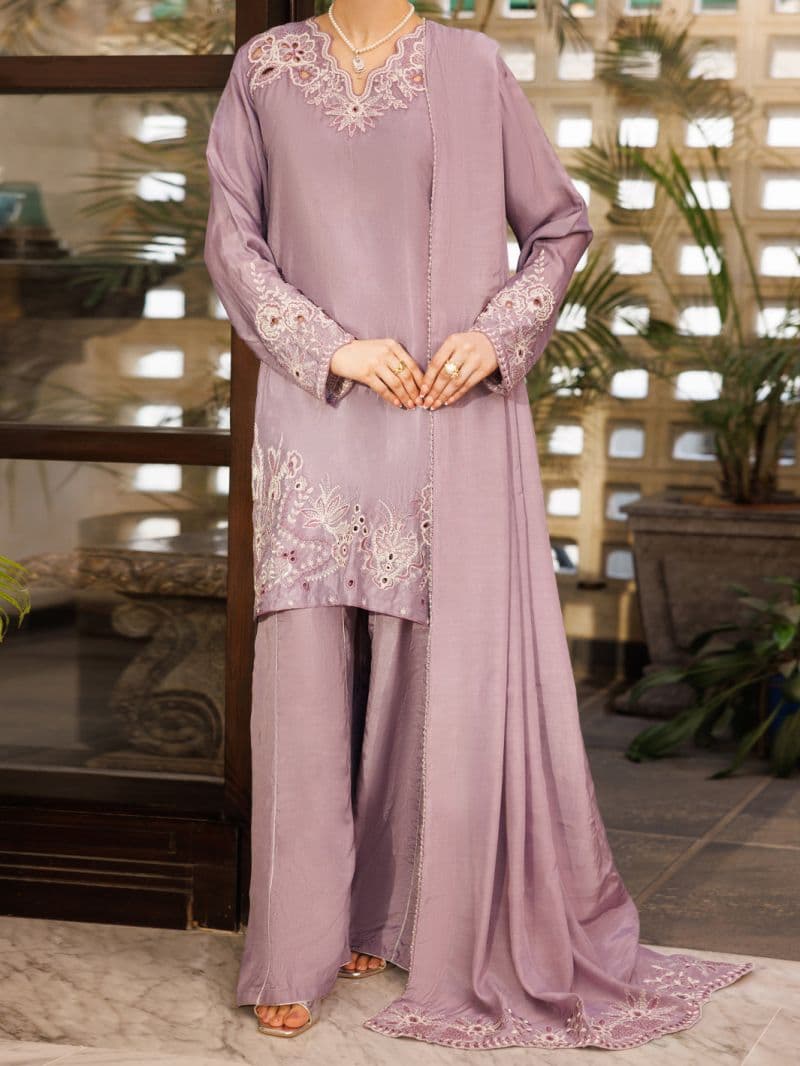 Light Purple Taffeta Silk Formal 3Pc Stitched