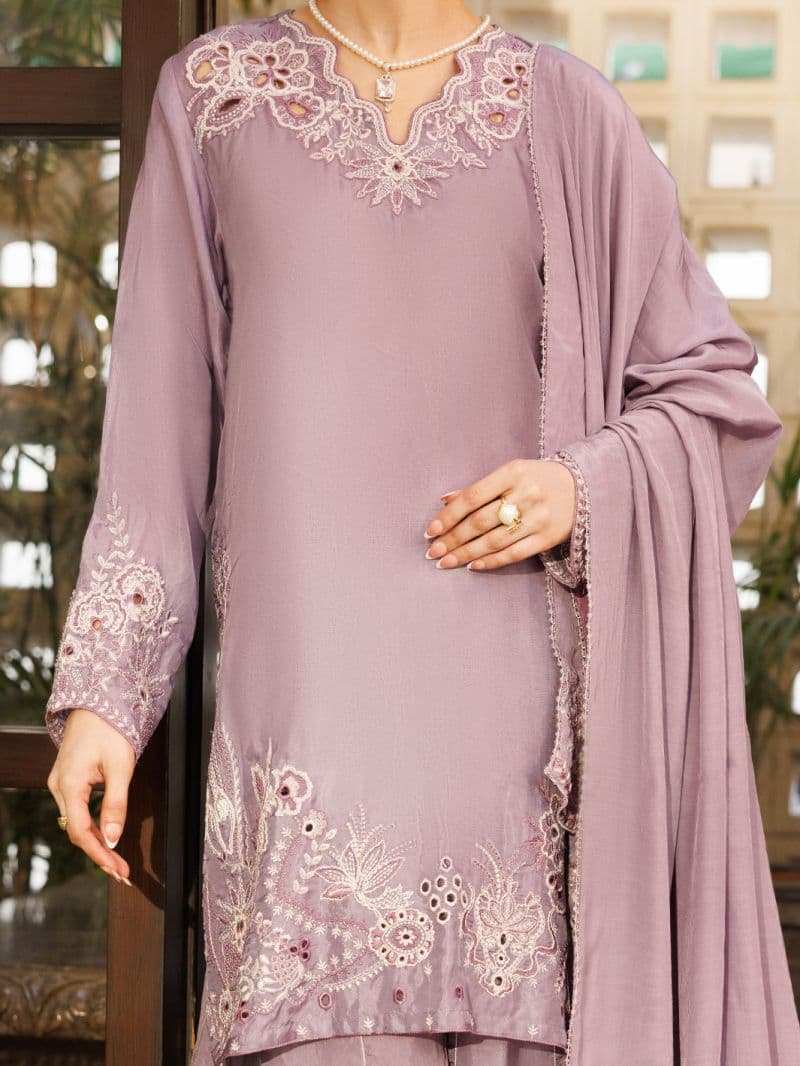 Light Purple Taffeta Silk Formal 3Pc Stitched