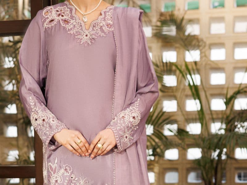 Light Purple Taffeta Silk Formal 3Pc Stitched