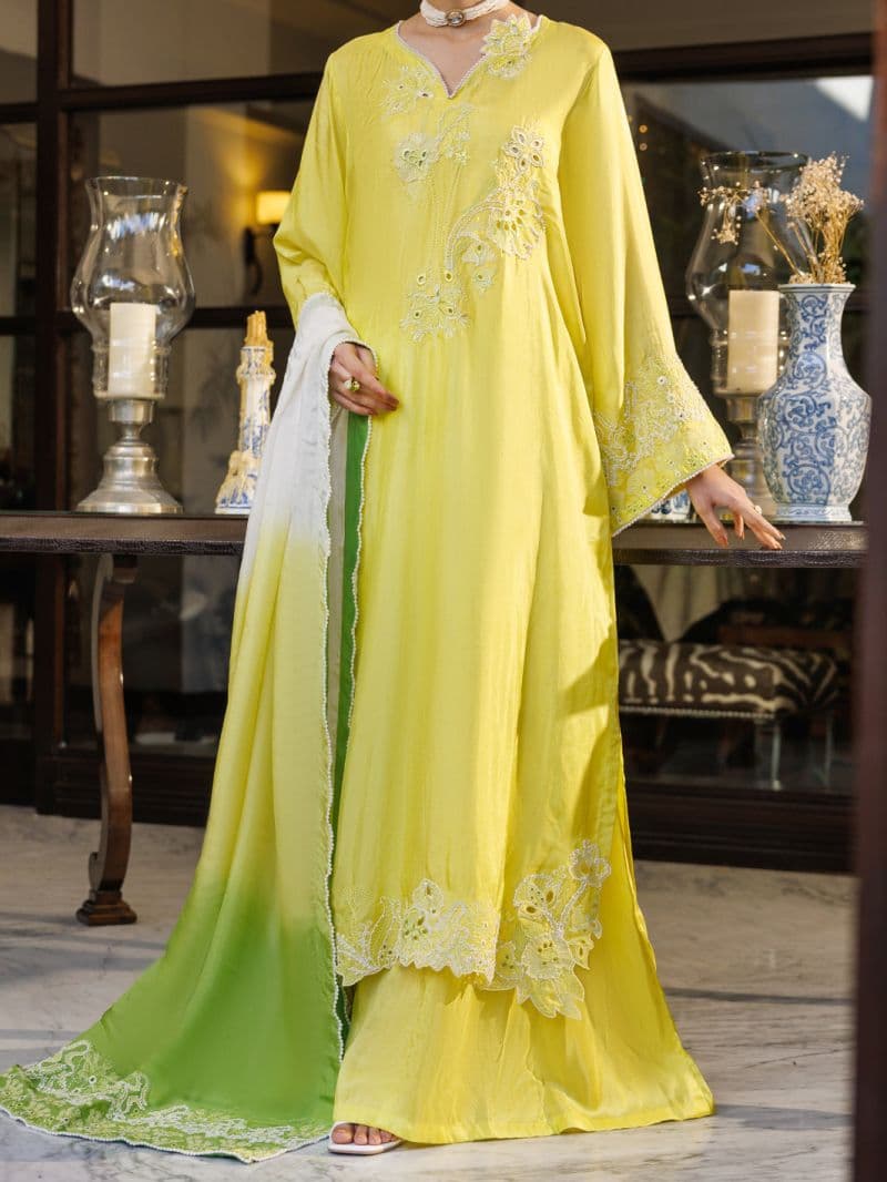 Lemon Sheesha Silk Formal 3Pc Stitched thumbnail