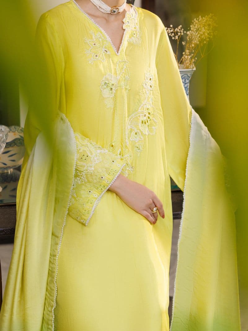 Lemon Sheesha Silk Formal 3Pc Stitched thumbnail