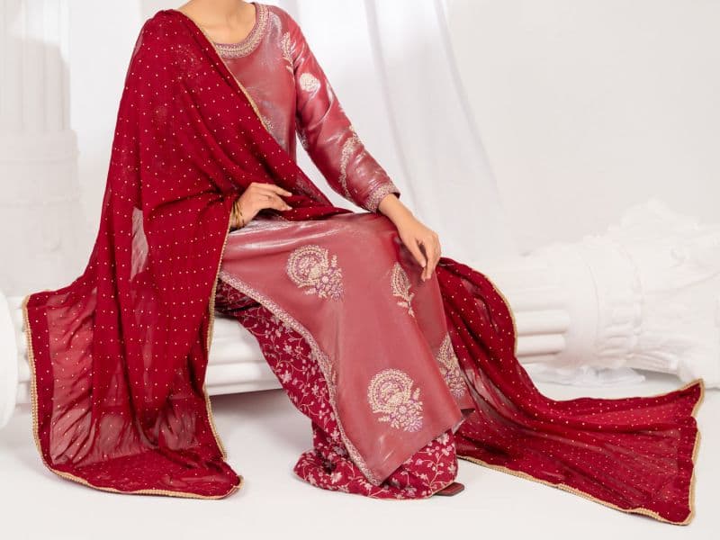 Pink Embroidered Chiffon Ready-to-Wear Suit (LS-633) thumbnail