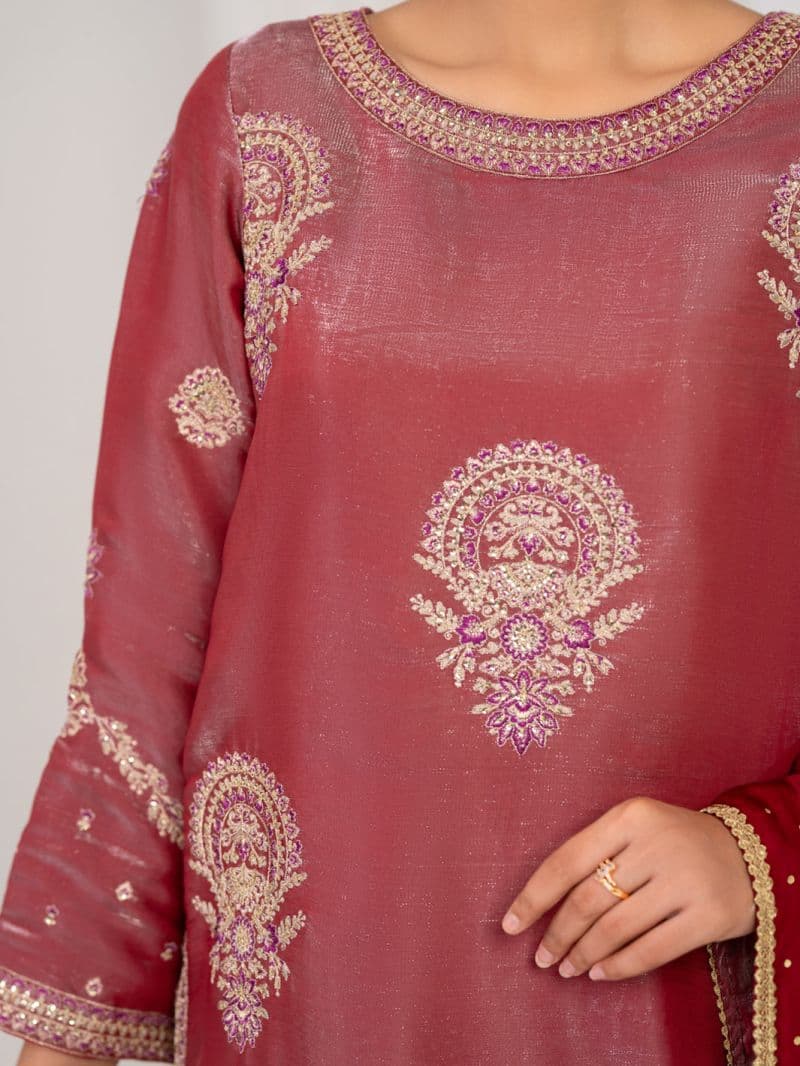 Pink Embroidered Chiffon Ready-to-Wear Suit (LS-633) thumbnail