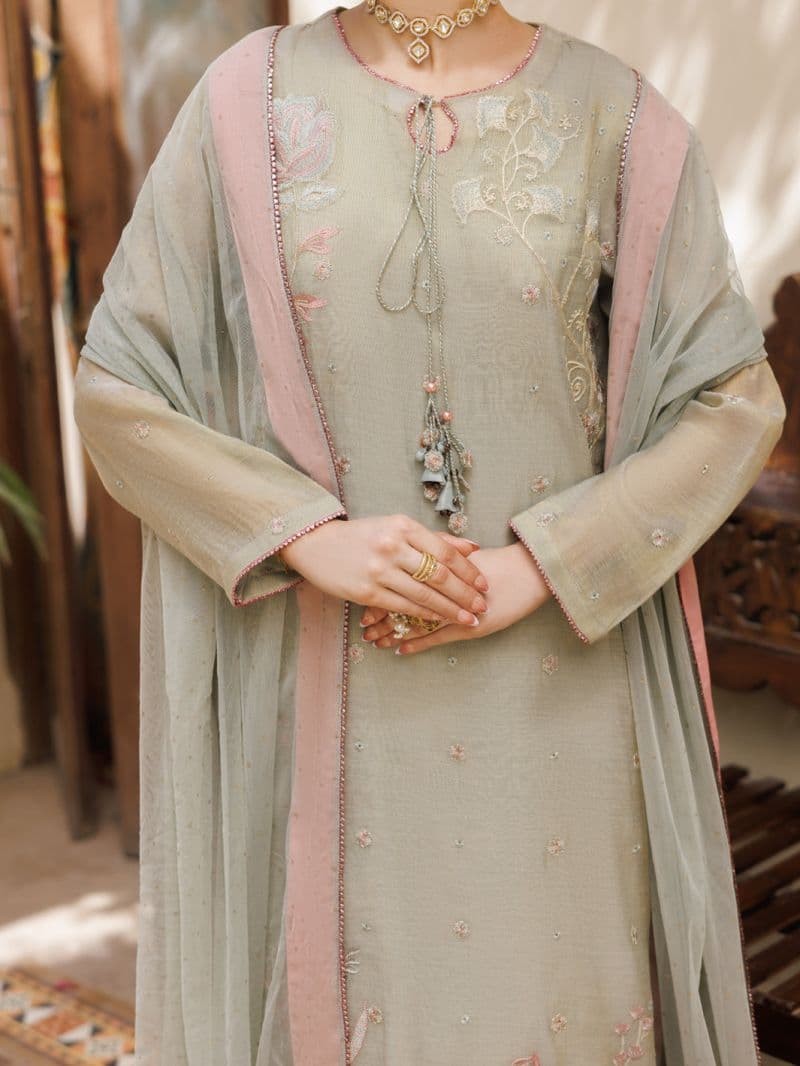 Pistachio Green Formal Mesuri Zari Stitched 3Pc thumbnail