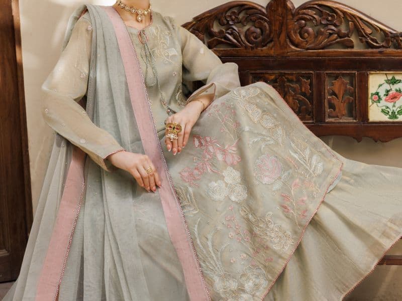 Pistachio Green Formal Mesuri Zari Stitched 3Pc thumbnail