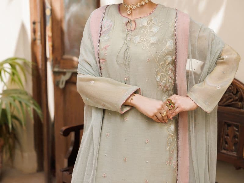 Pistachio Green Formal Mesuri Zari Stitched 3Pc thumbnail