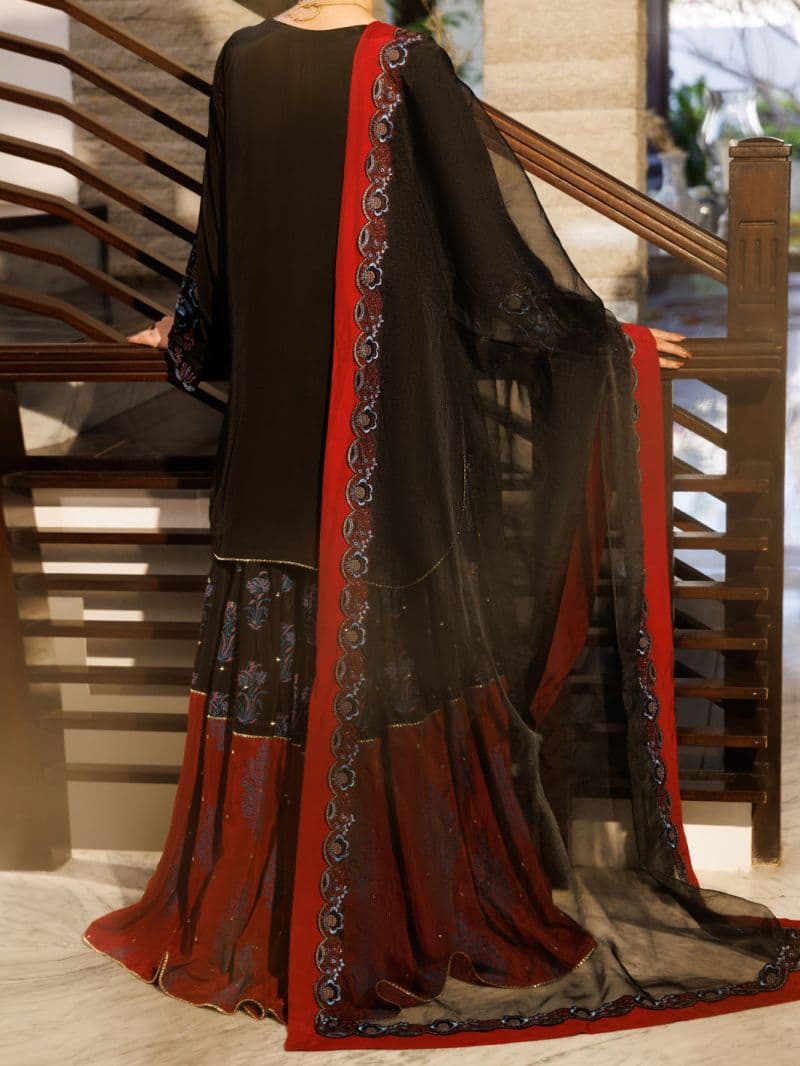 Black Printed Silk Ready-to-Wear Suit (LS-628) thumbnail
