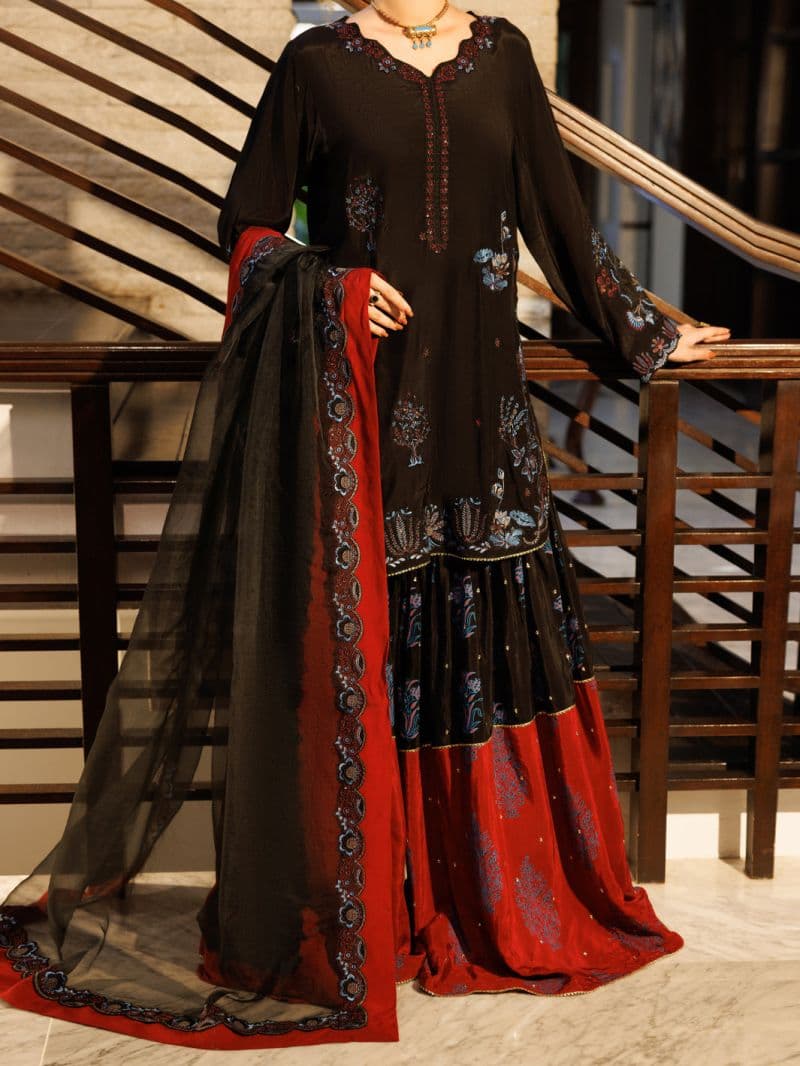 Black Printed Silk Ready-to-Wear Suit (LS-628) thumbnail