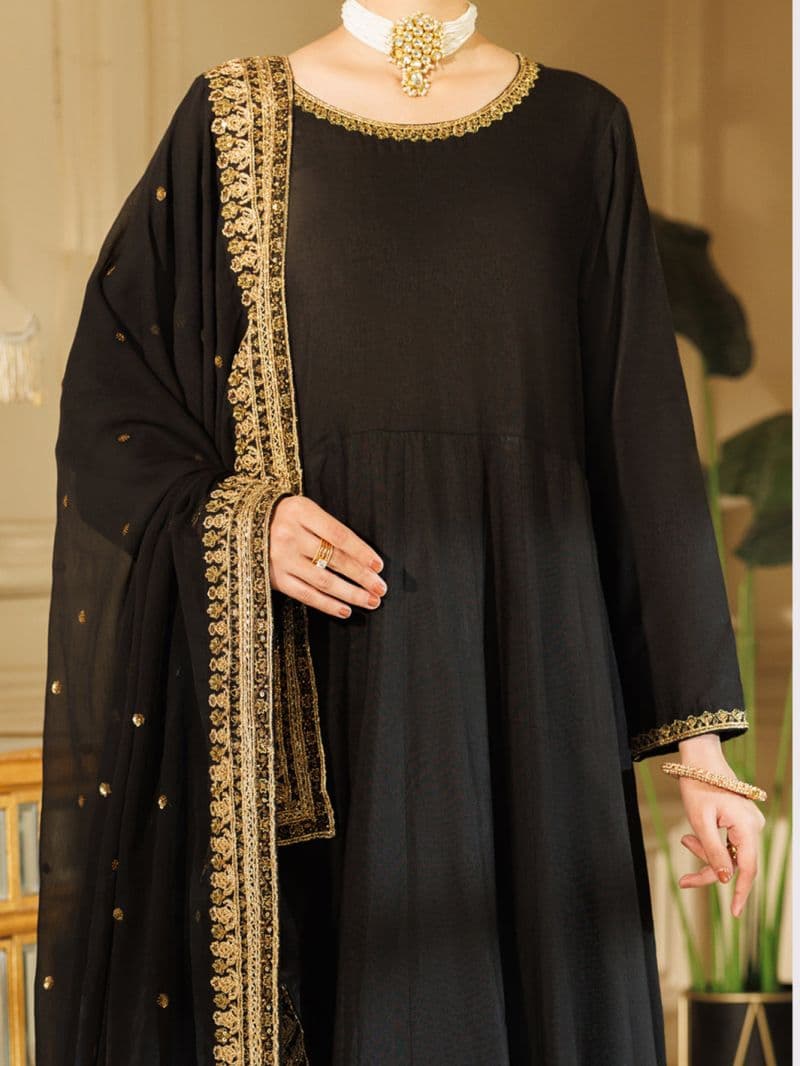Black Raw Silk Formal 3Pc Stitched thumbnail