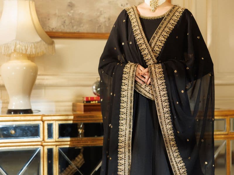 Black Raw Silk Formal 3Pc Stitched thumbnail