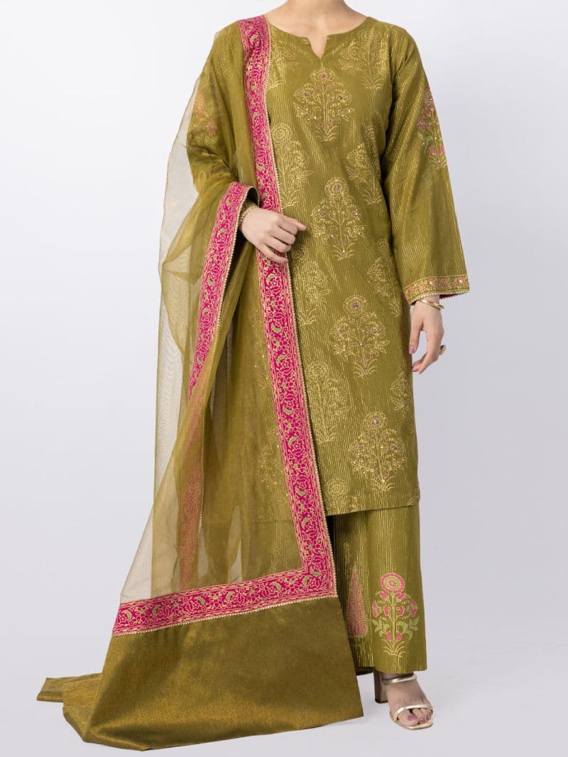 Green Lurex Formal 3Pc Stitched thumbnail