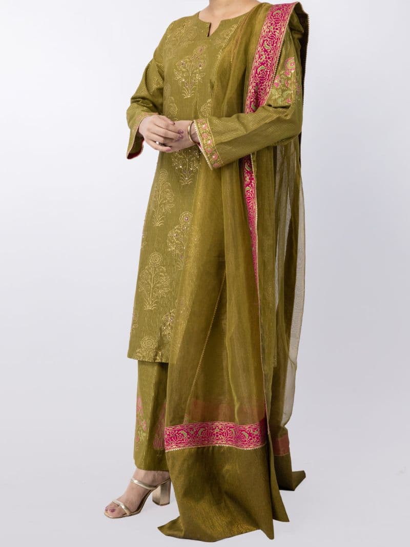 Green Lurex Formal 3Pc Stitched thumbnail