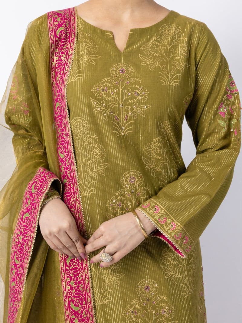 Green Lurex Formal 3Pc Stitched thumbnail