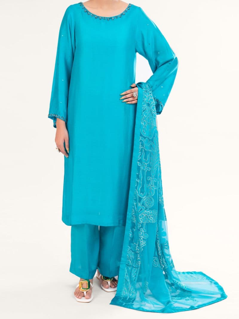 Sea Green Sheesha Silk Formal 3Pc Stitched thumbnail