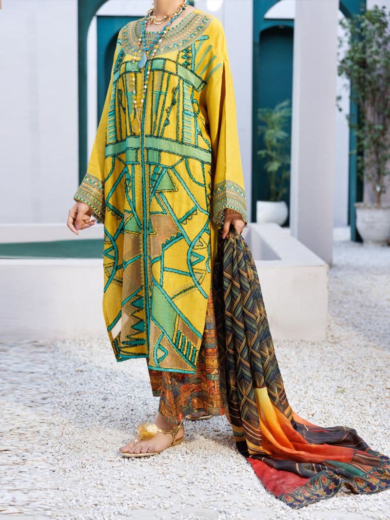 Yellow Raw Silk Formal 3Pc Stitched thumbnail