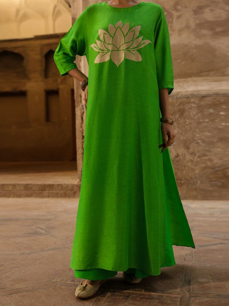Neon Green Raw Silk Formal 2Pc Stitched thumbnail