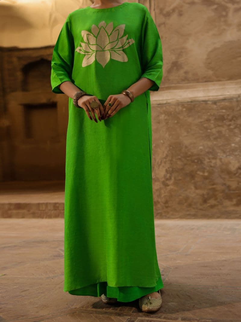 Neon Green Raw Silk Formal 2Pc Stitched thumbnail