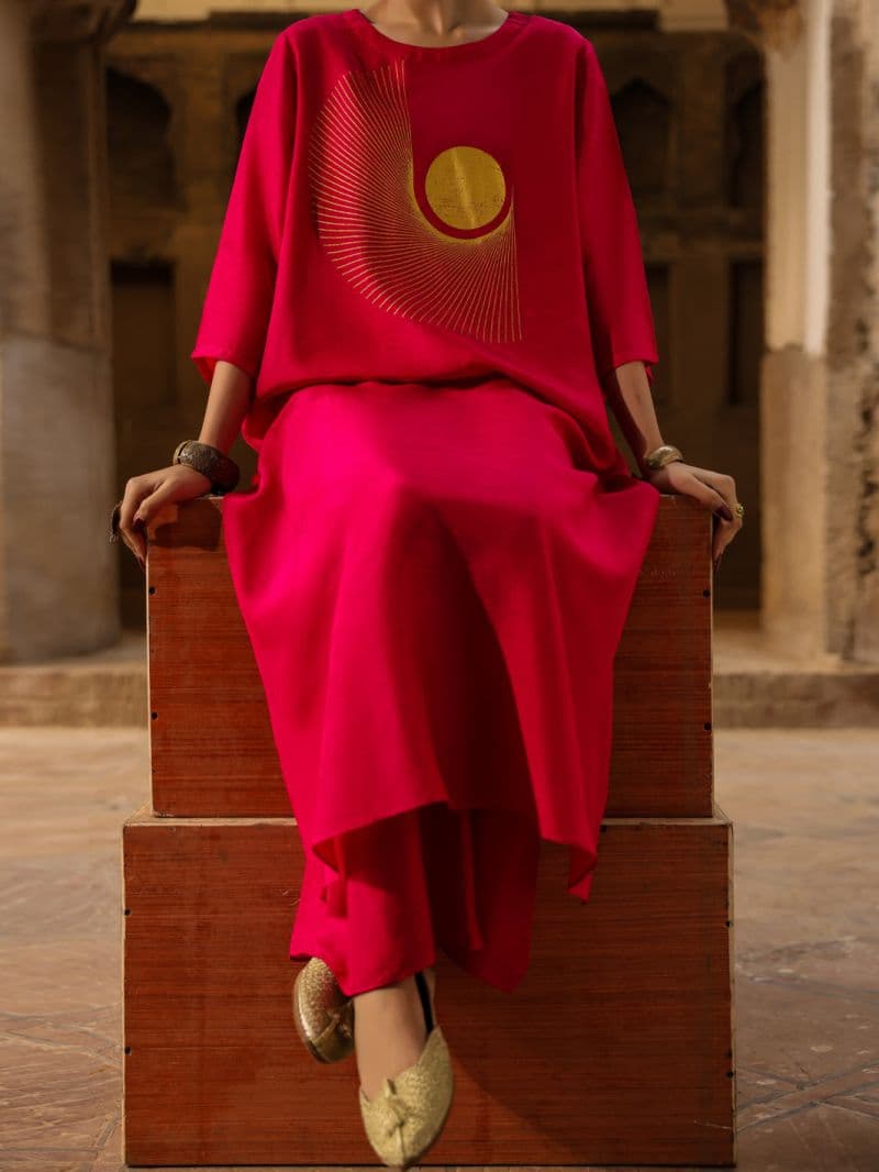 Fuchsia Raw Silk Formal 2Pc Stitched thumbnail