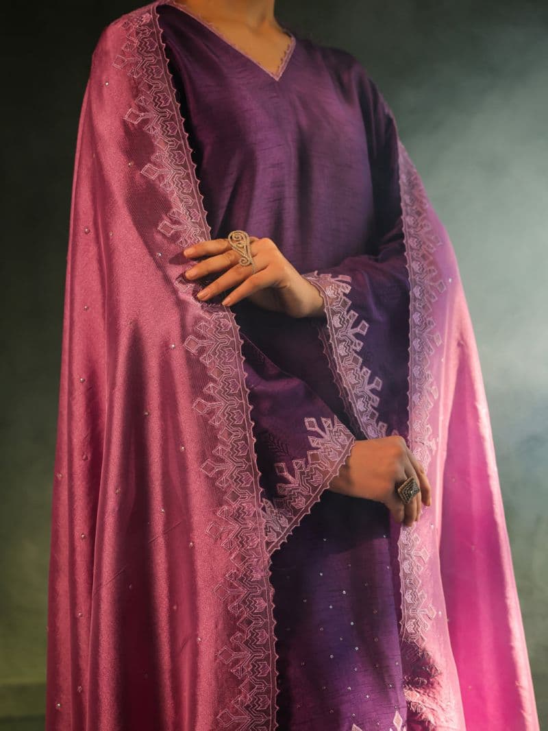 Purple Raw Silk Formal 3Pc Stitched thumbnail